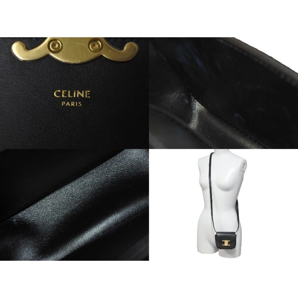 CELINE Claude Shoulder Bag Black Shiny Calfskin - Picture 9 of 9